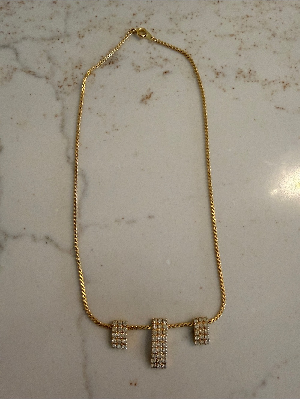 Gold Crystal Pendant Necklace - Elegant Three-Bar Design